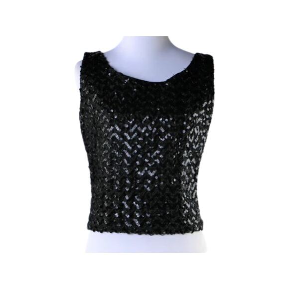 Vintage Black Sequin Top (Shell) with Back Metal Zipper Medium - Picture 1 of 4
